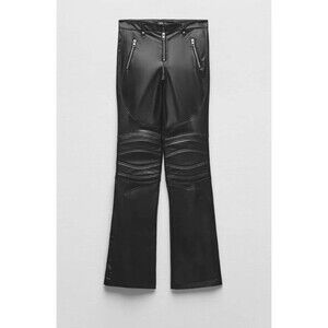 NWT ZARA Woman Black Faux Leather Moto Pants Zipper Size XS